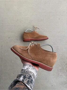 Vintage Derby Tan Suede Leather Dress Shoes Lace Up Union Made in USA Size 7.5 D